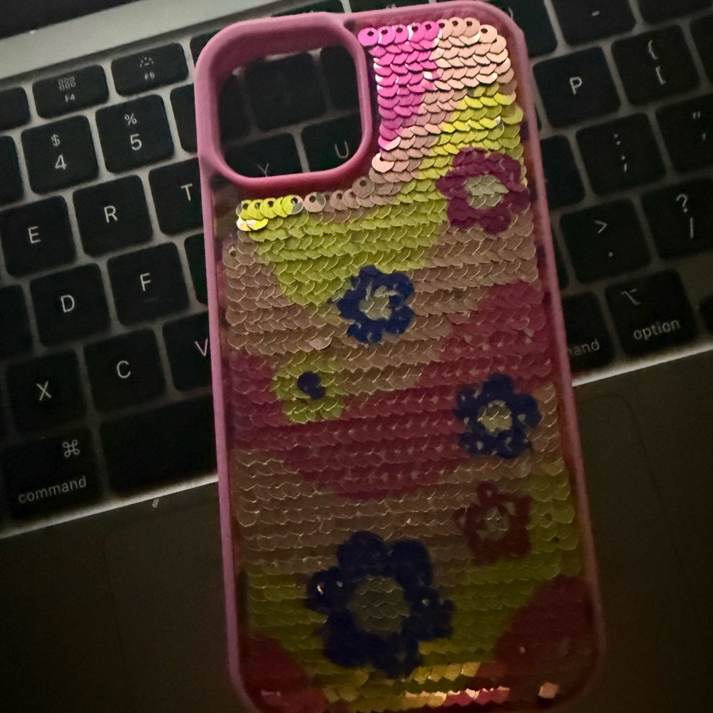 Sequin Floral Phone Case - Pink and Yellow